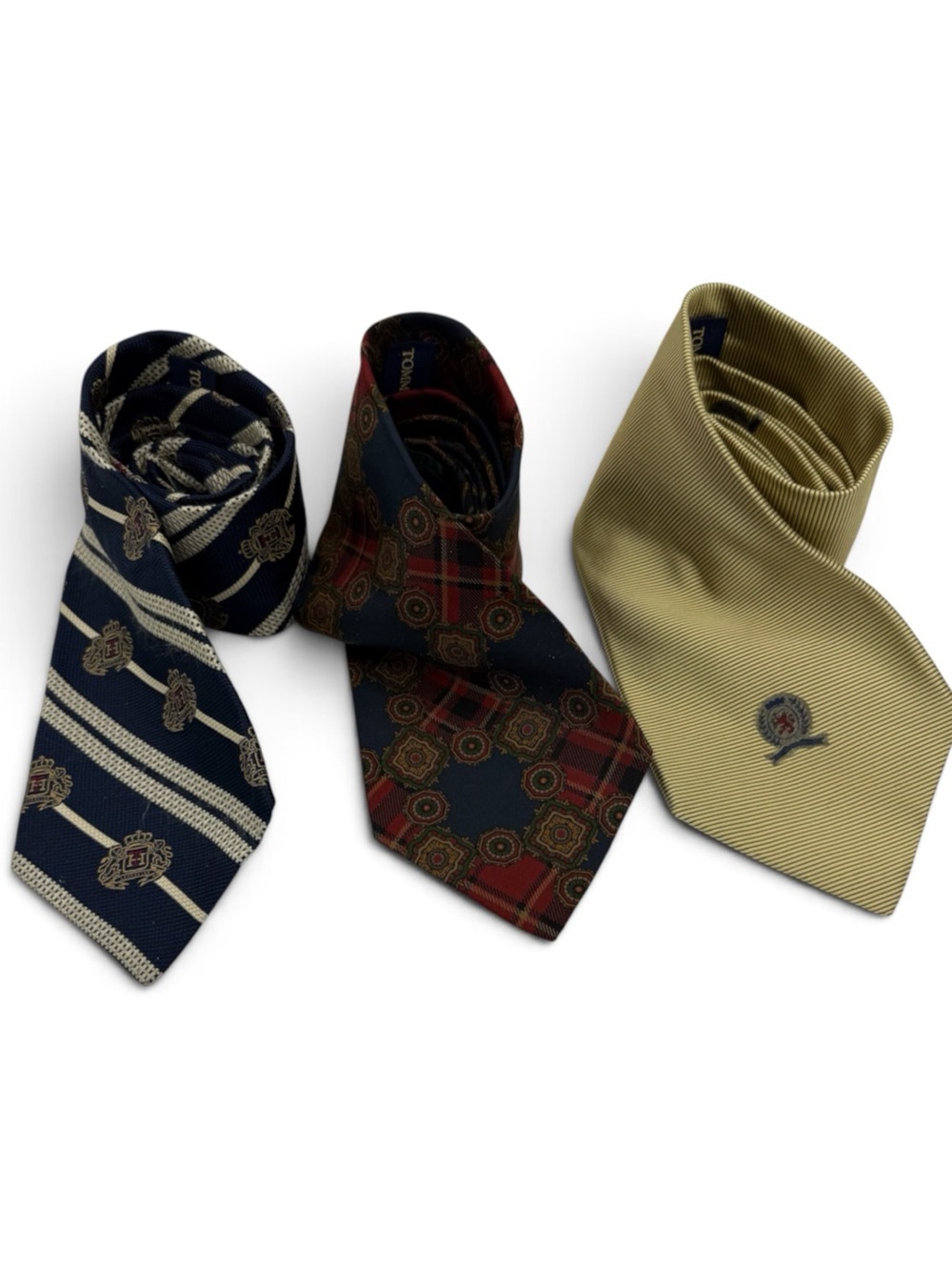 Lot Of 3 Silk Ties Tommy Hilfiger Stripe/plaid/Medallion 3” Career Logo